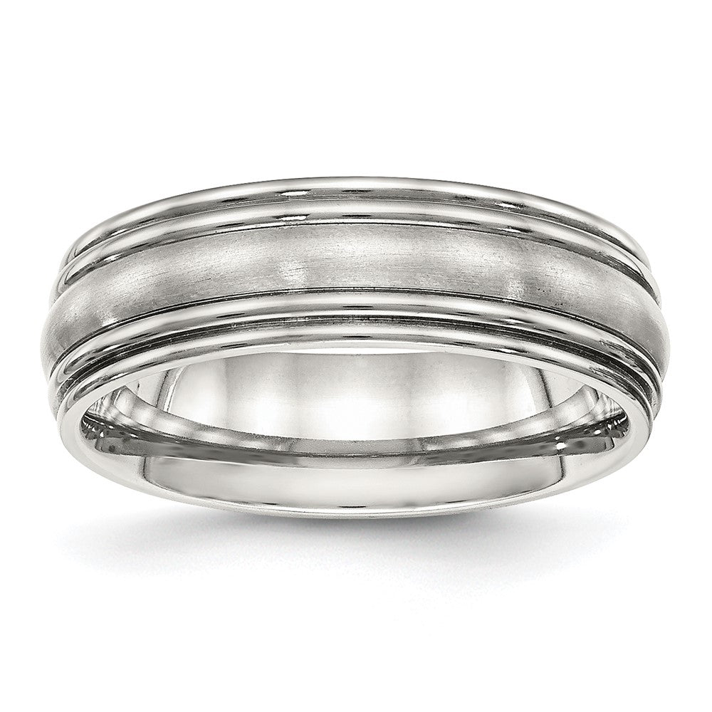 Stainless Steel Polished w/Brushed Center 7mm Ridged Edge Band