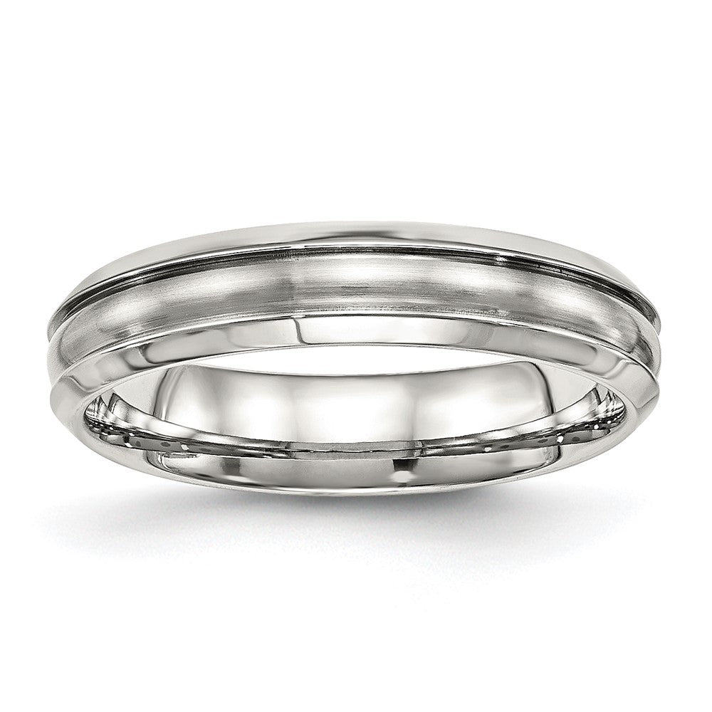 Stainless Steel Polished w/Brushed Center Ridged 5mm Band