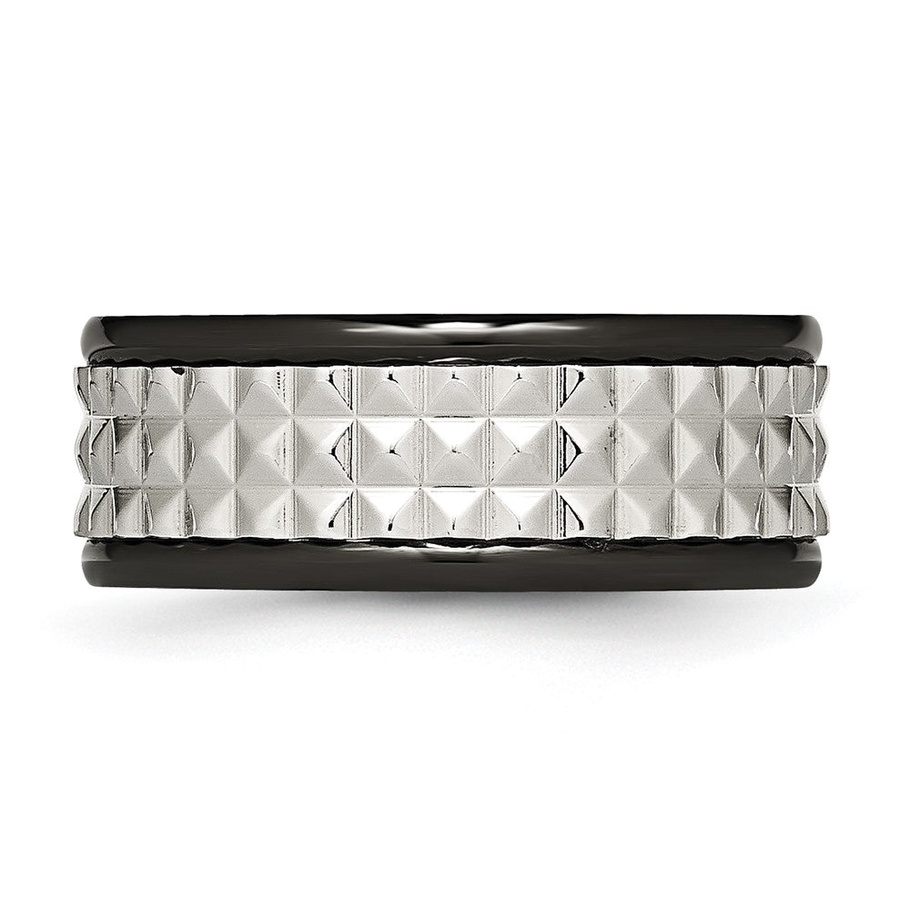 Stainless Steel Polished Black IP-plated 9mm Studded Band