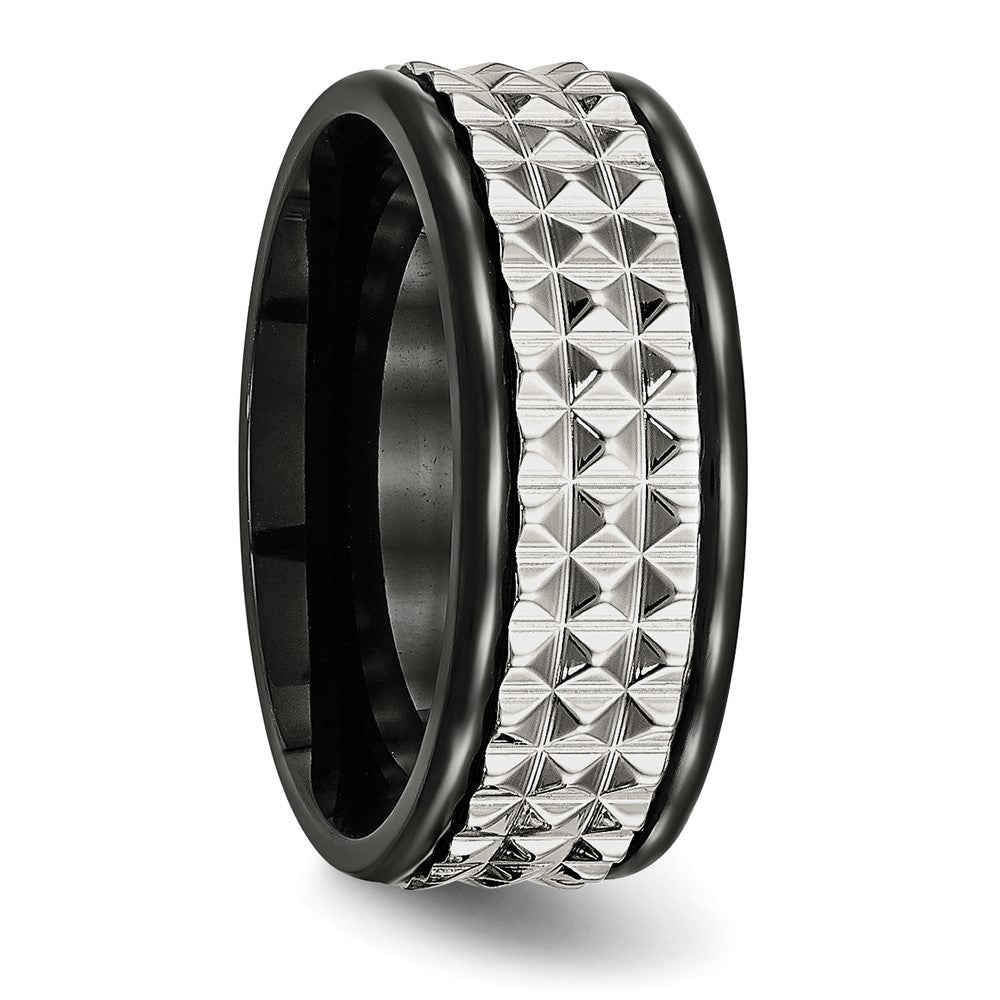 Stainless Steel Polished Black IP-plated 9mm Studded Band