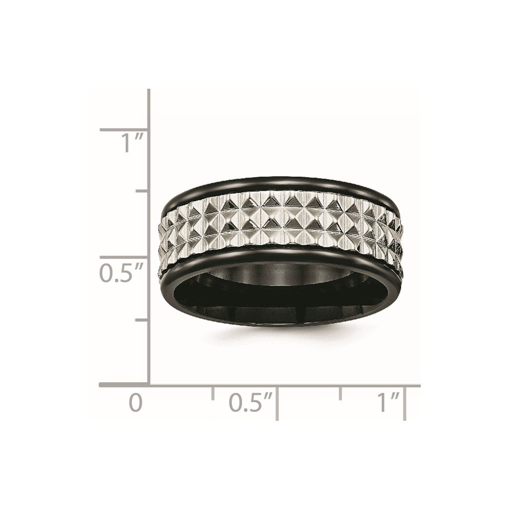 Stainless Steel Polished Black IP-plated 9mm Studded Band