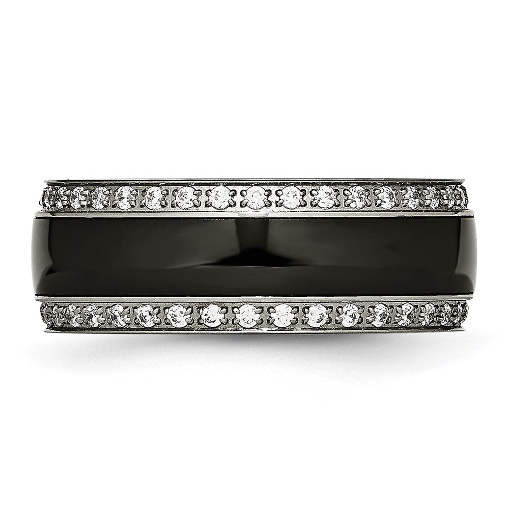 Chisel Stainless Steel Polished with Black Ceramic and CZ Ring