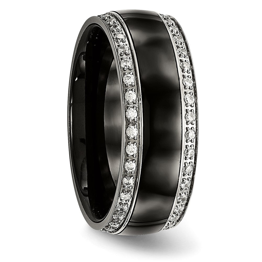 Chisel Stainless Steel Polished with Black Ceramic and CZ Ring