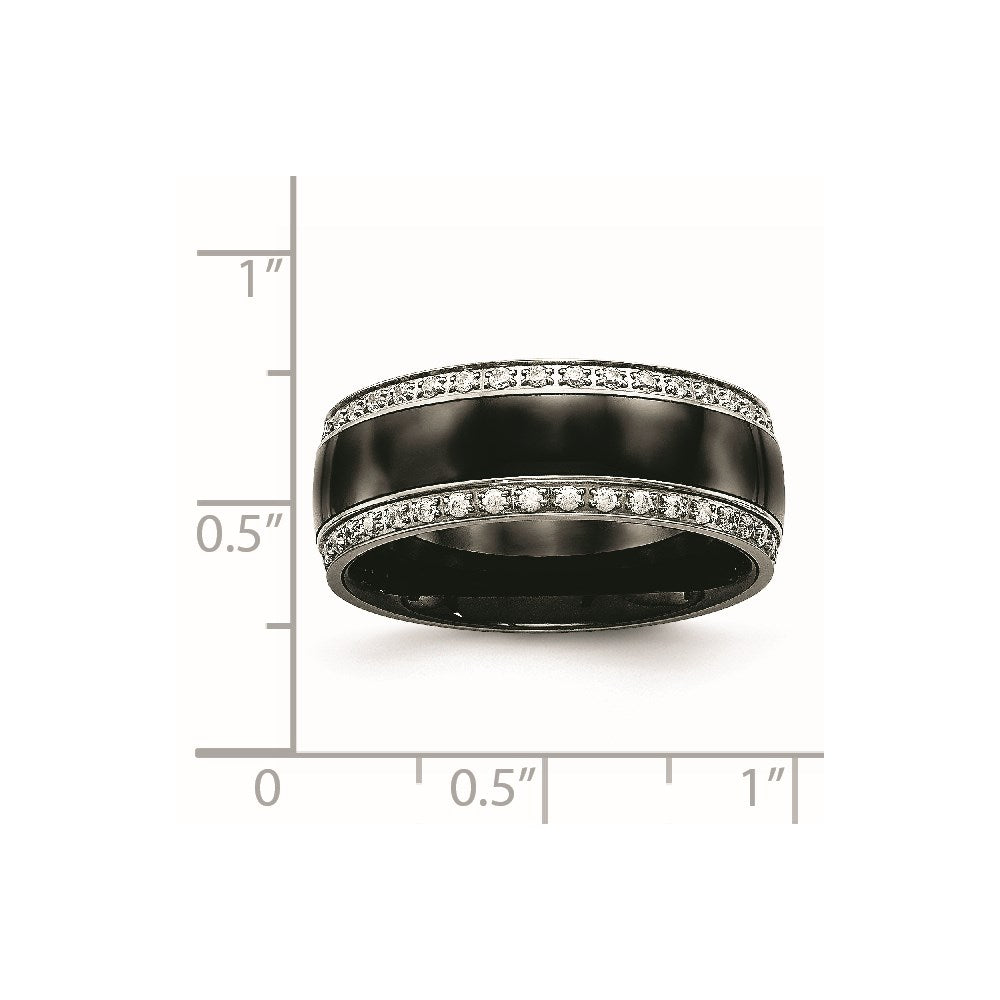 Chisel Stainless Steel Polished with Black Ceramic and CZ Ring