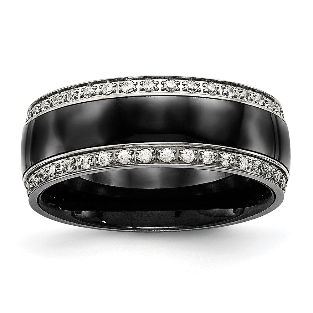 Chisel Stainless Steel Polished with Black Ceramic and CZ Ring