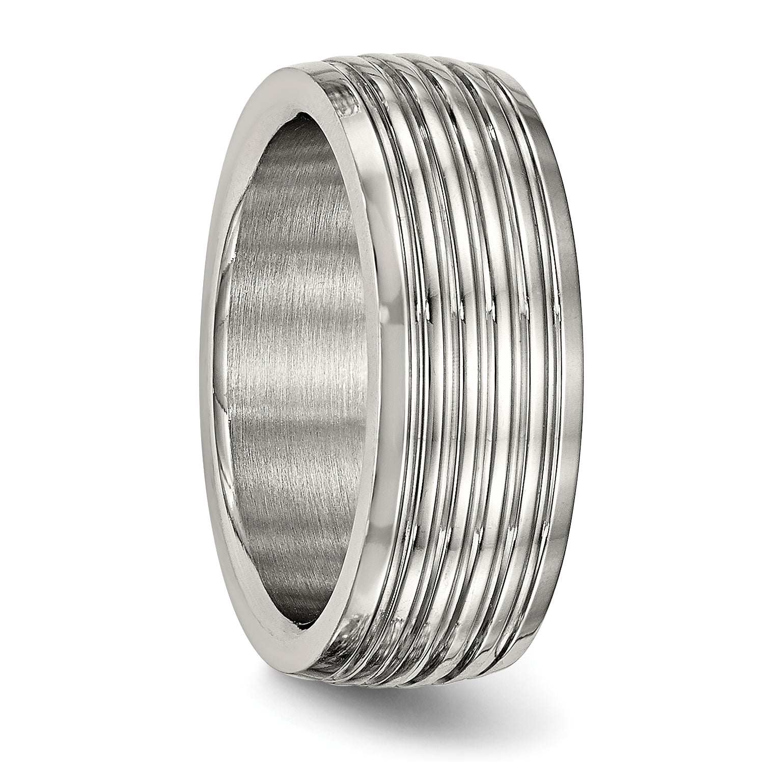 Stainless Steel Polished Grooved Ring 11 Size