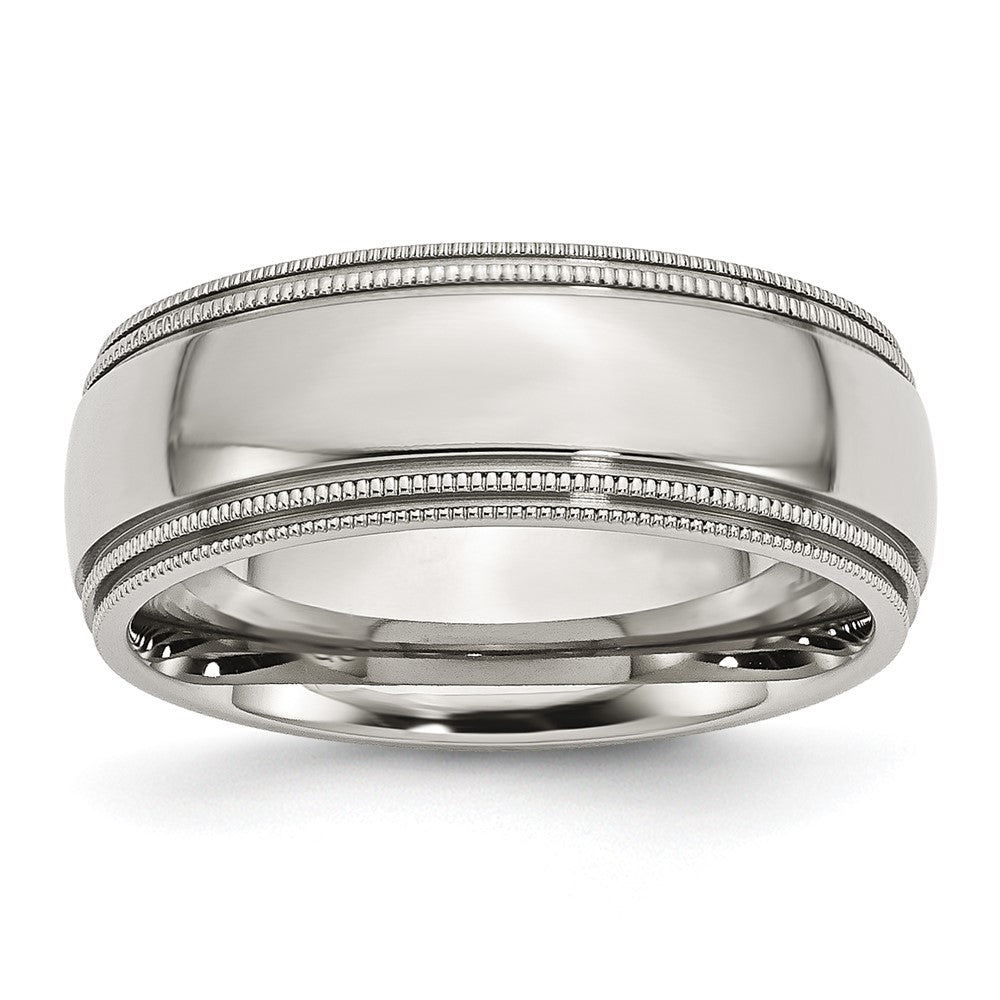 Chisel Stainless Steel Polished 8mm Grooved and Beaded Band