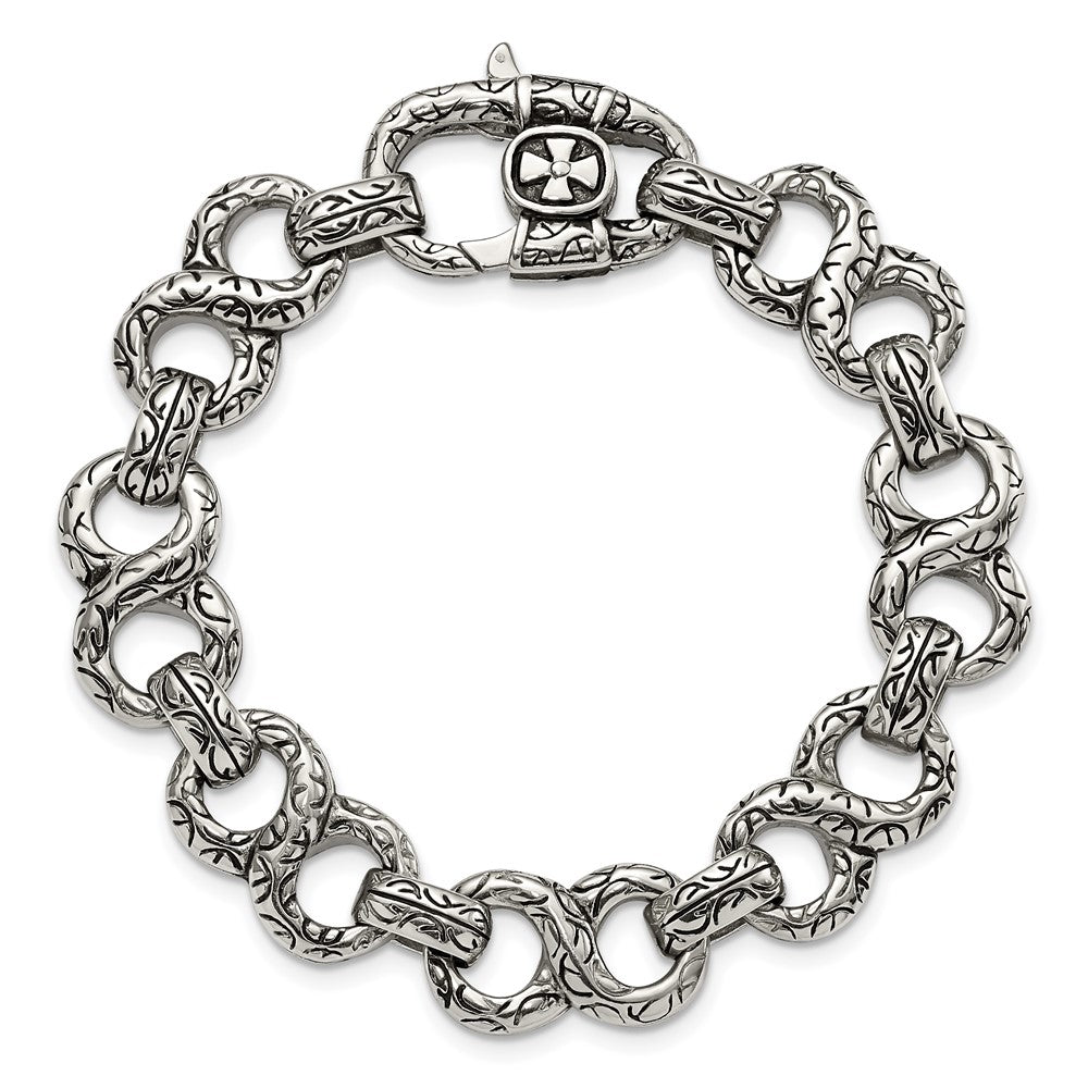 Chisel Stainless Steel Antiqued Polished and Textured 8.5 inch Infinity Symbol Link Bracelet