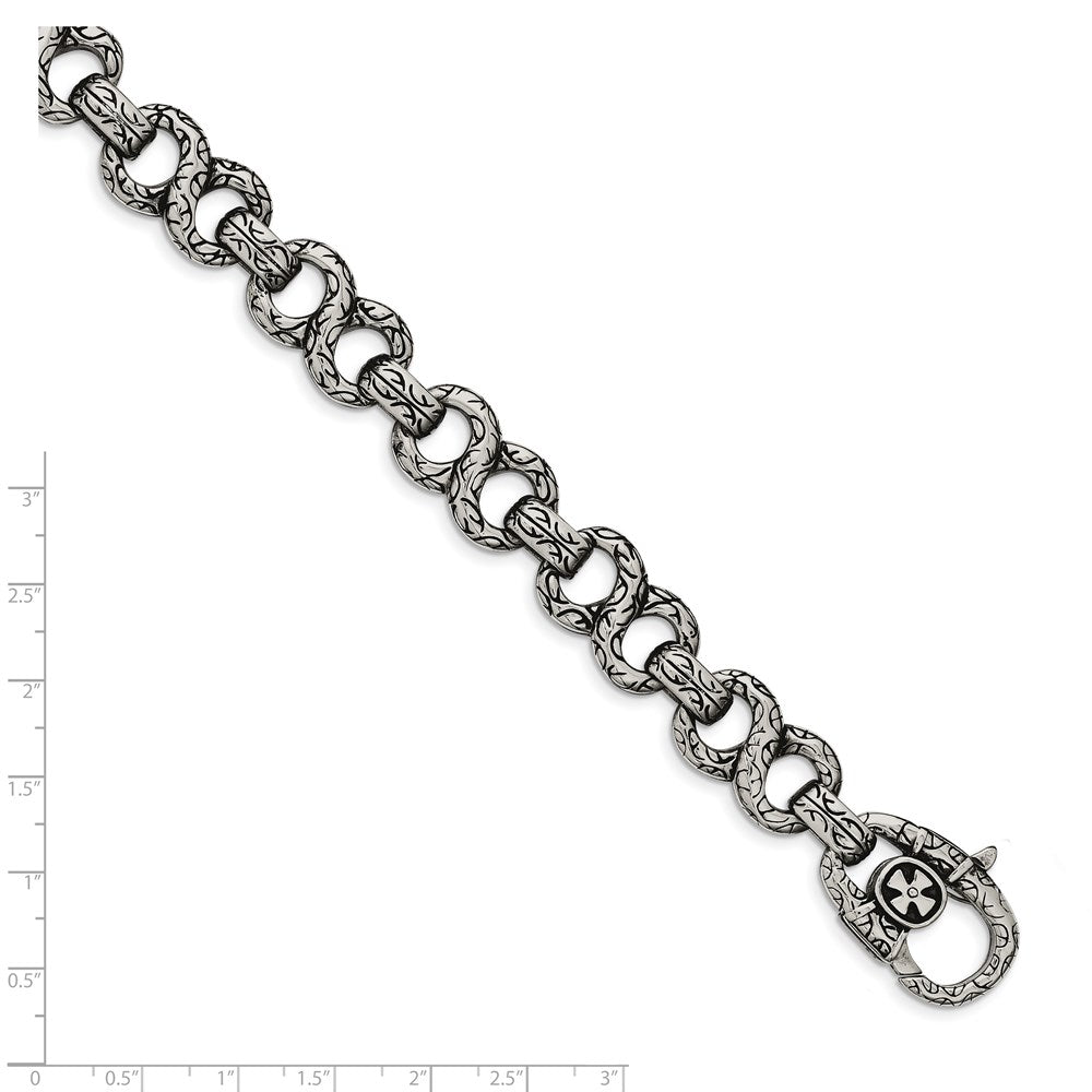 Chisel Stainless Steel Antiqued Polished and Textured 8.5 inch Infinity Symbol Link Bracelet