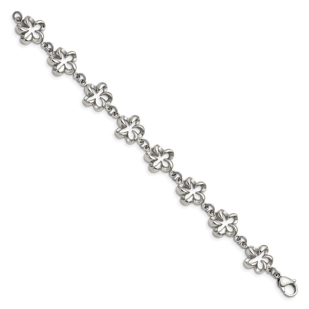 Stainless Steel Polished Flower Link 7.5in Bracelet