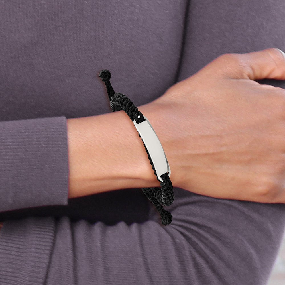 Chisel Stainless Steel Polished Black Fabric Adjustable ID Bracelet