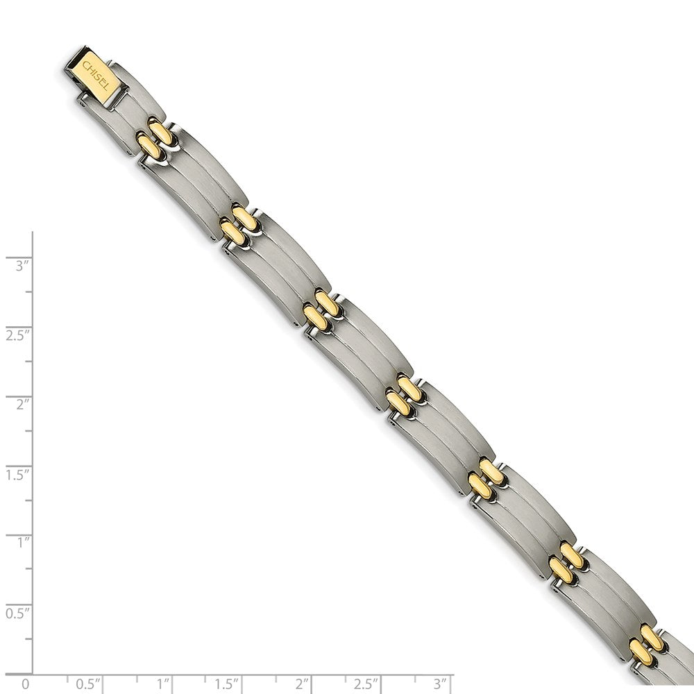 Chisel Stainless Steel Brushed and Polished Yellow IP-plated 8.75 inch Link Bracelet