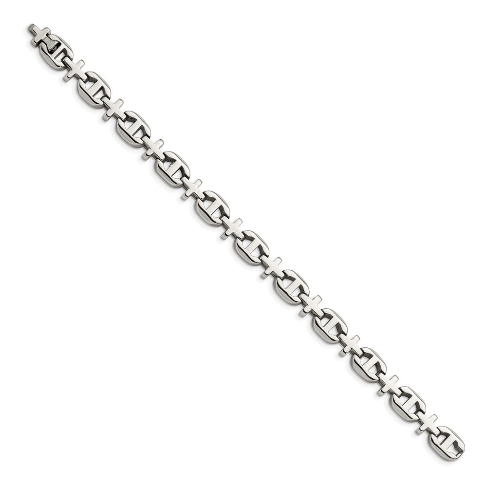 Chisel Stainless Steel Polished 8.5 inch Cross Link Bracelet