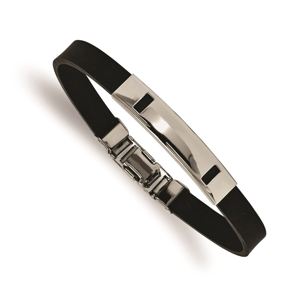 Stainless Steel Black Rubber 8.5in Bracelet