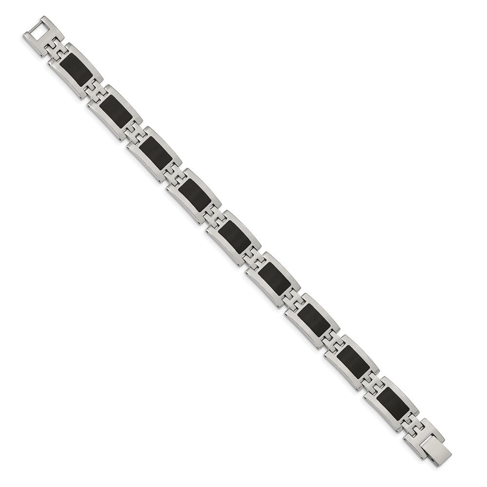 Chisel Stainless Steel Polished with Black Enamel 9 inch Link Bracelet