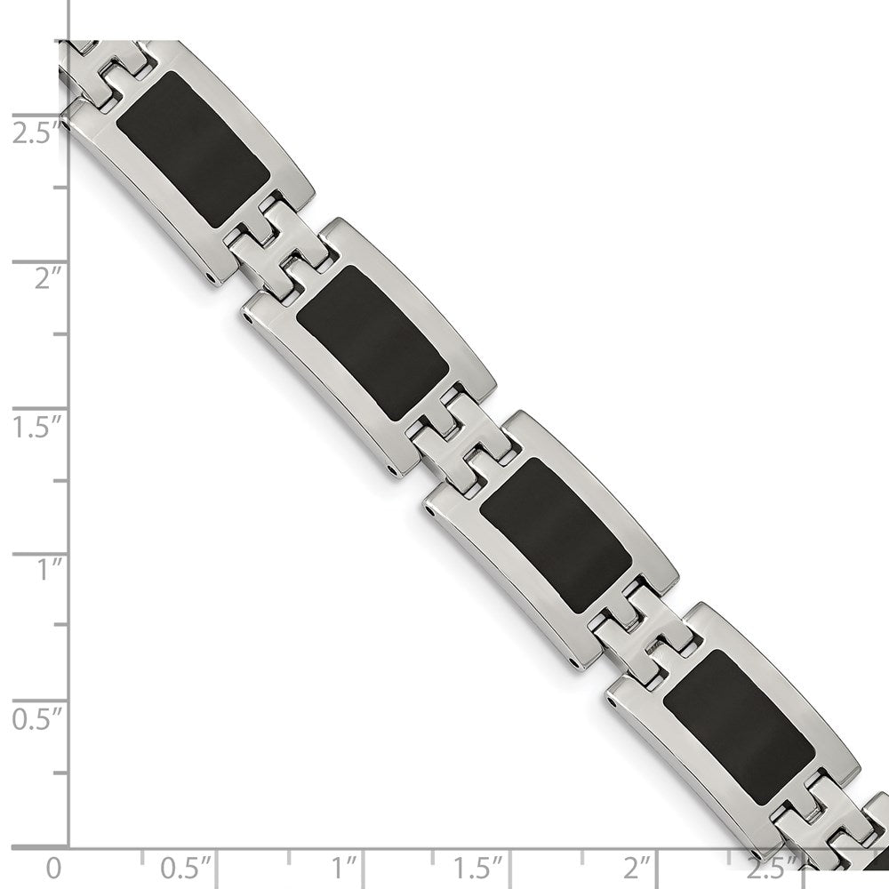 Chisel Stainless Steel Polished with Black Enamel 9 inch Link Bracelet