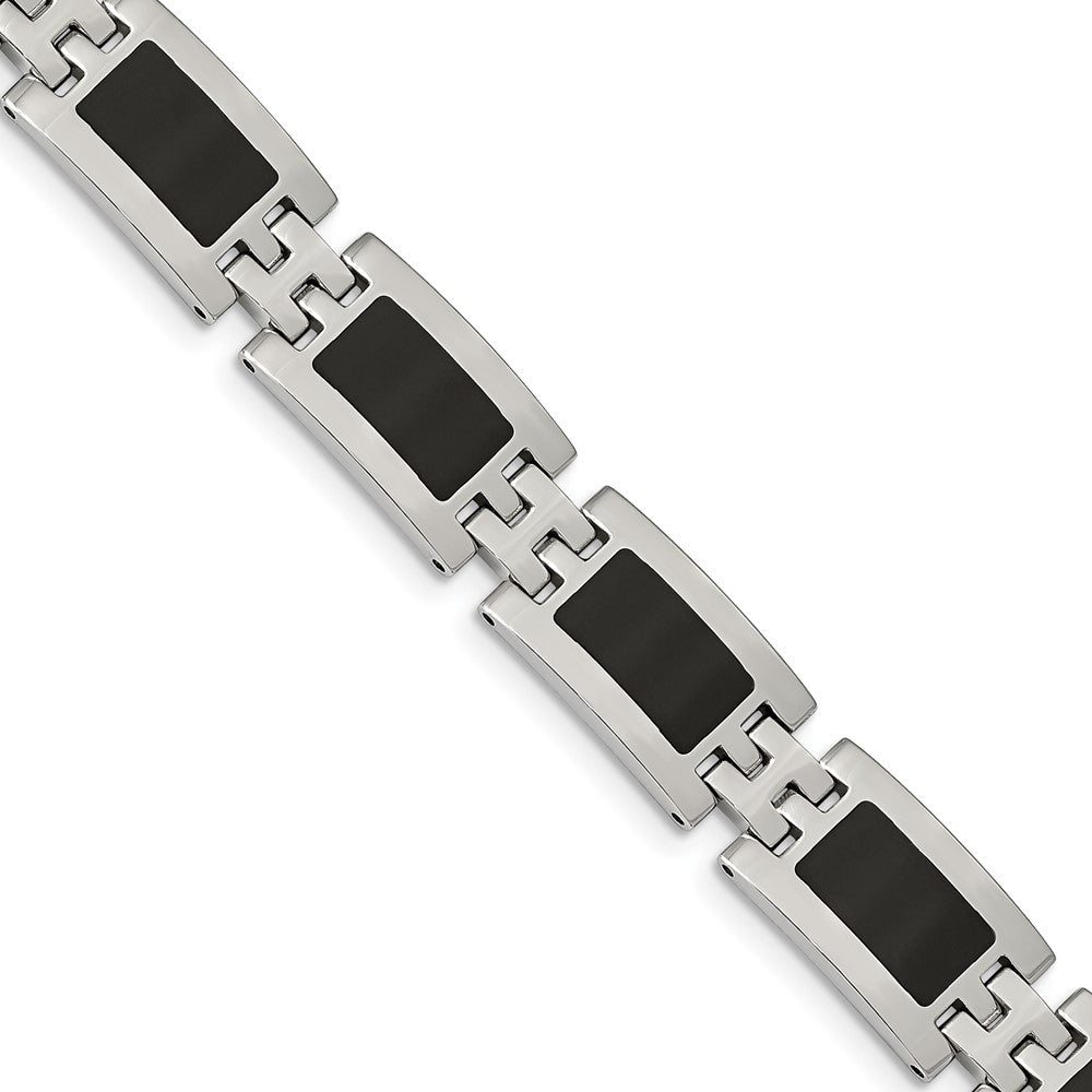 Chisel Stainless Steel Polished with Black Enamel 9 inch Link Bracelet