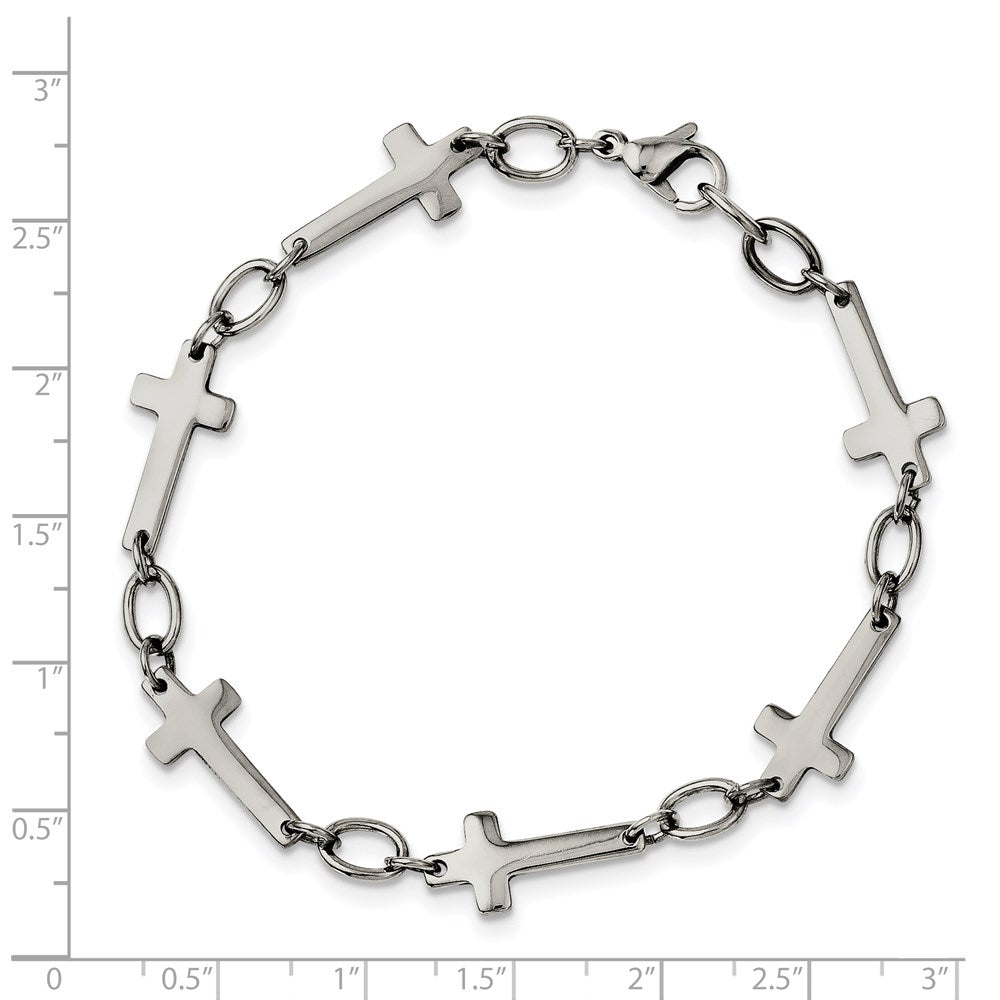 Chisel Stainless Steel Polished 8 inch Sideways Cross Link Bracelet