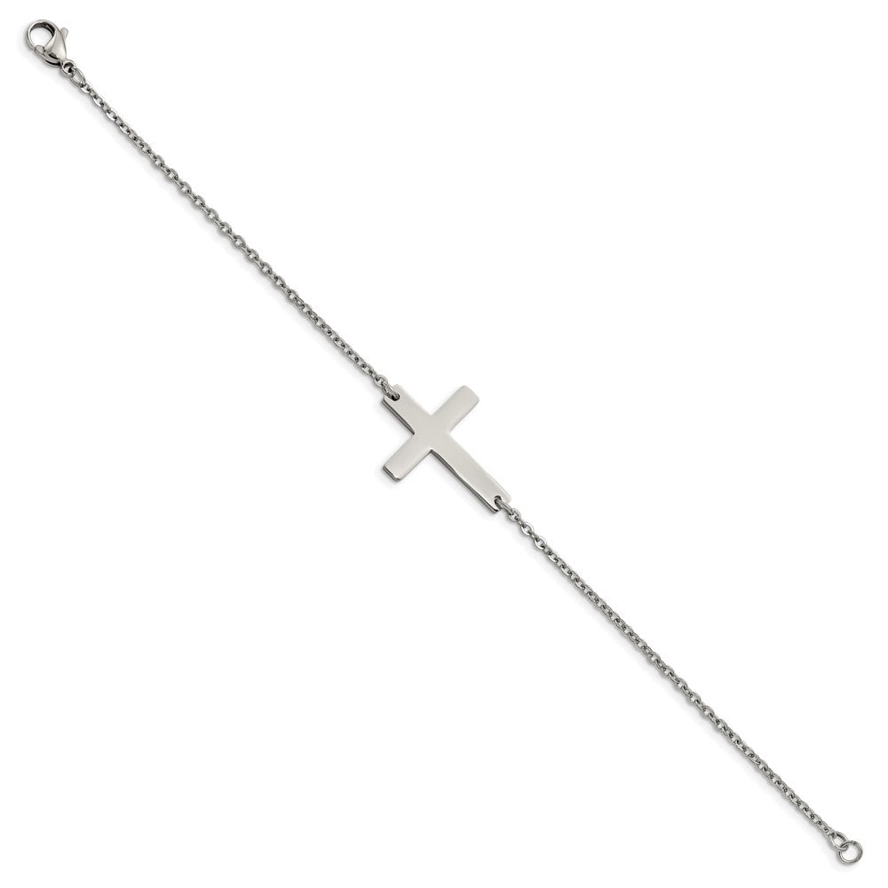 Chisel Stainless Steel Polished Sideways Cross 7.25 inch Bracelet