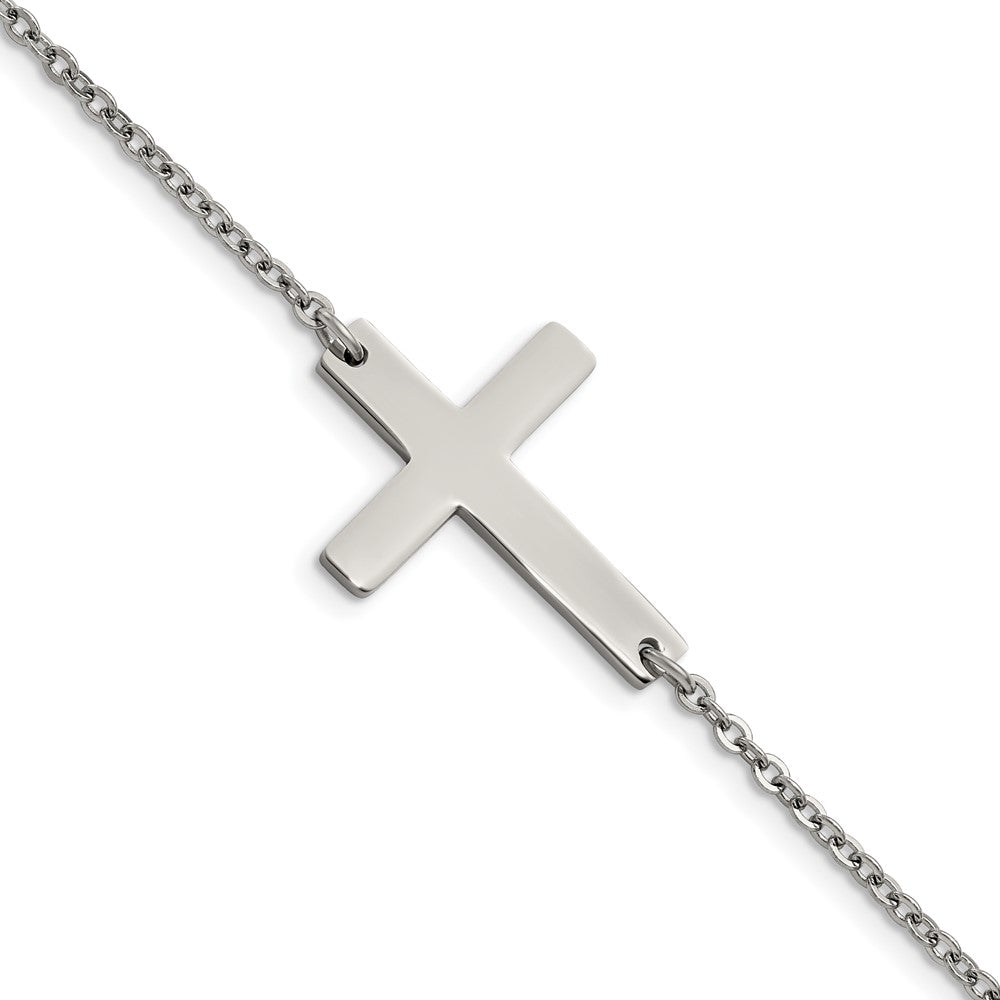 Chisel Stainless Steel Polished Sideways Cross 7.25 inch Bracelet