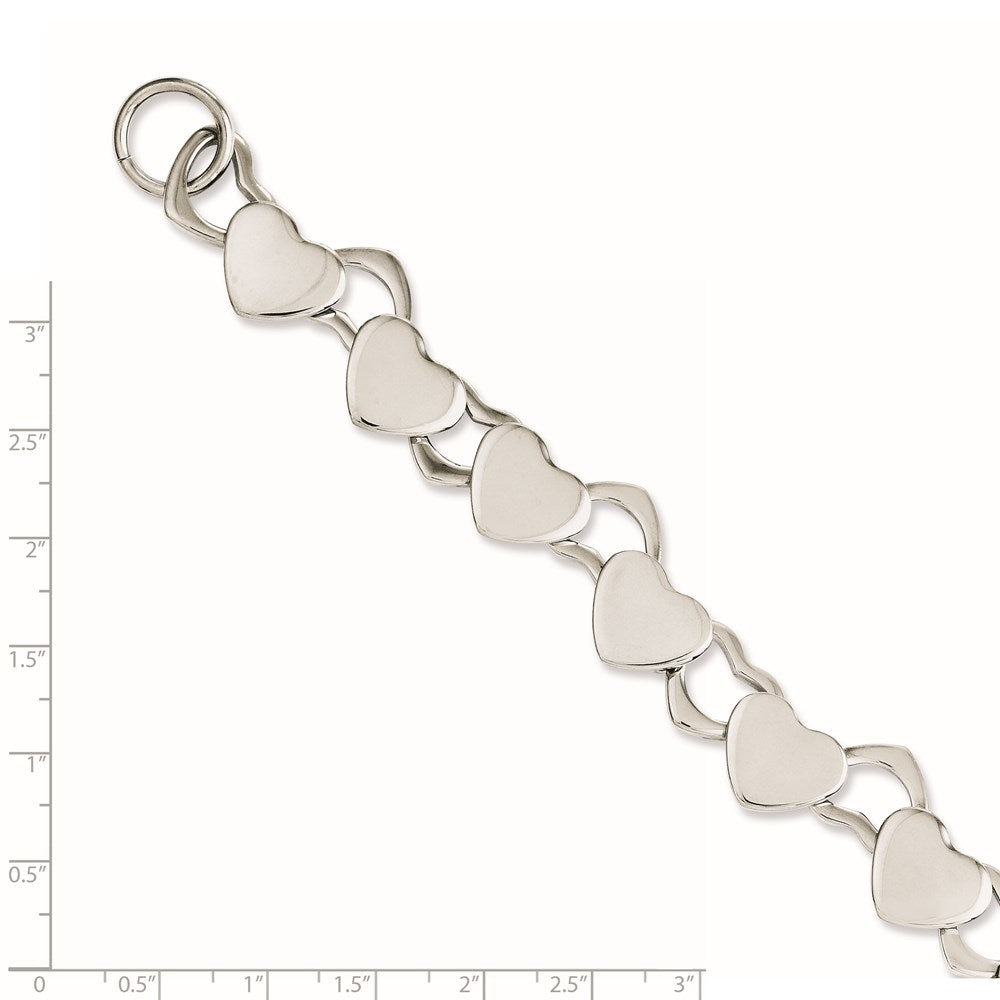 Stainless Steel Polished Hearts 8.5in Toggle Bracelet