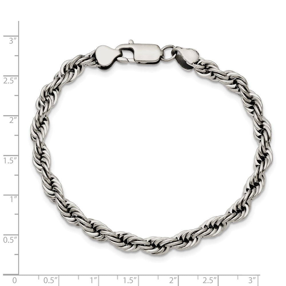 Chisel Stainless Steel Polished 6mm 8.5 inch Rope Bracelet