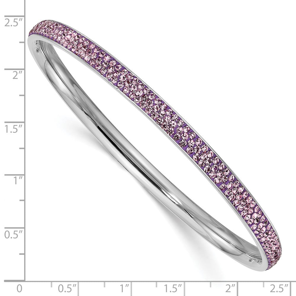 Stainless Steel Polished Light Purple Crystal Rounded Bangle