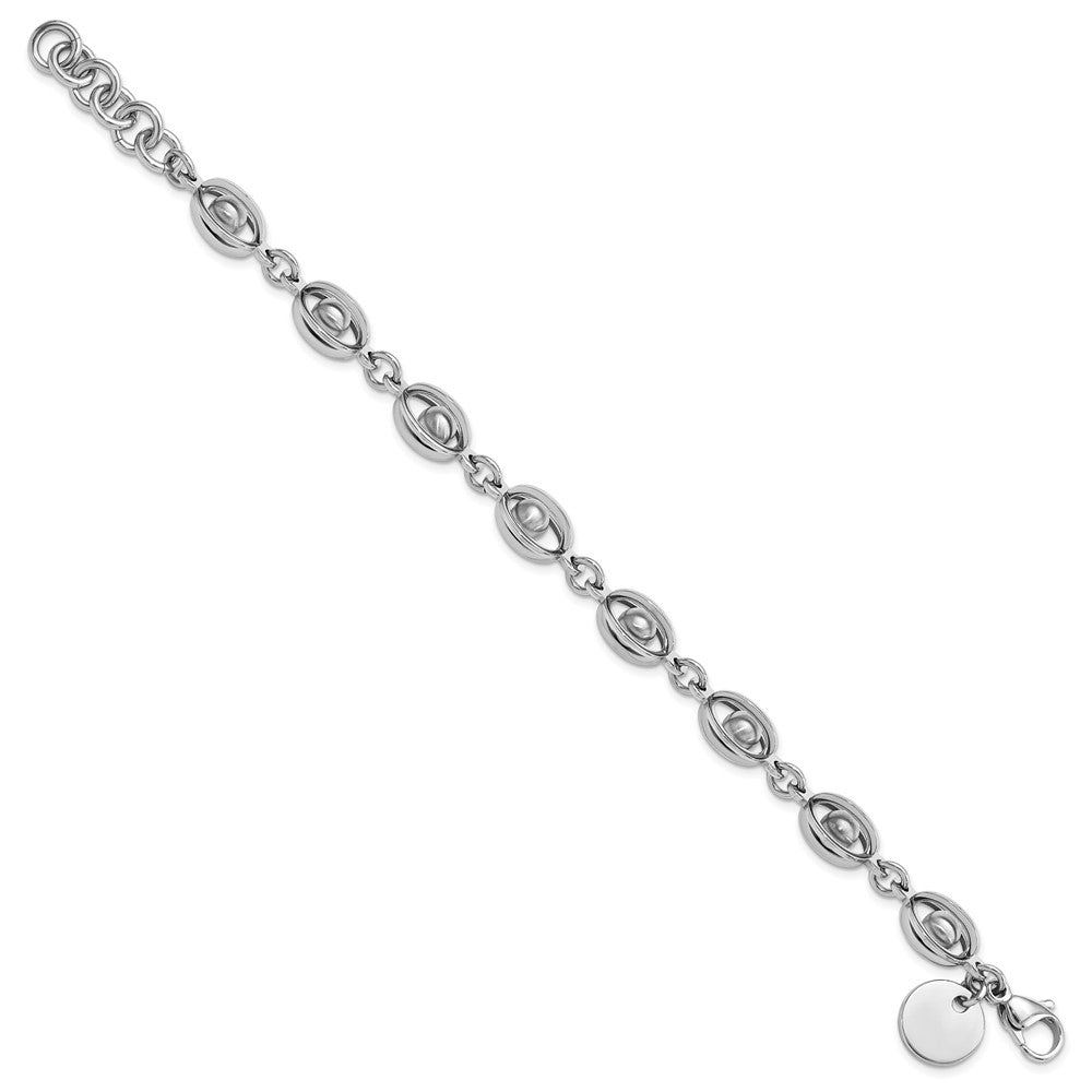 Stainless Steel Polished & Satin Oval Moveable Ball Bracelet