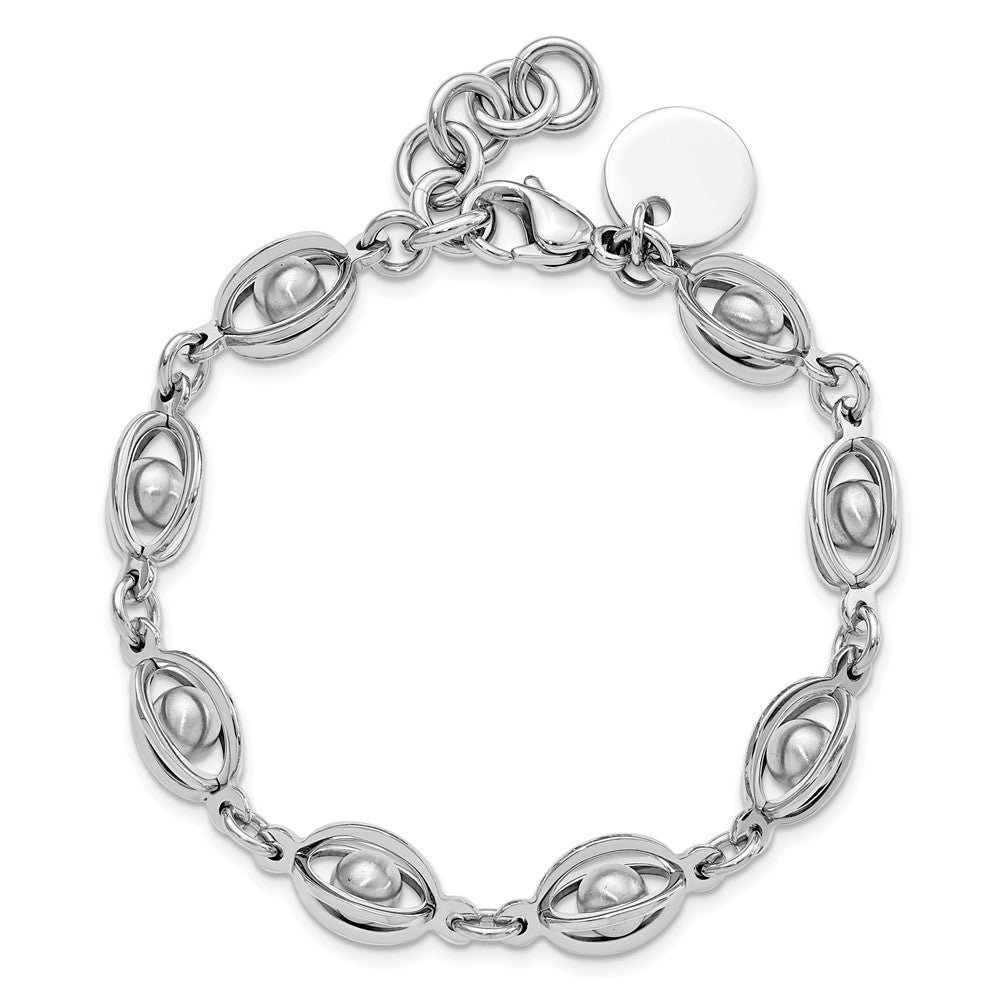 Stainless Steel Polished & Satin Oval Moveable Ball Bracelet