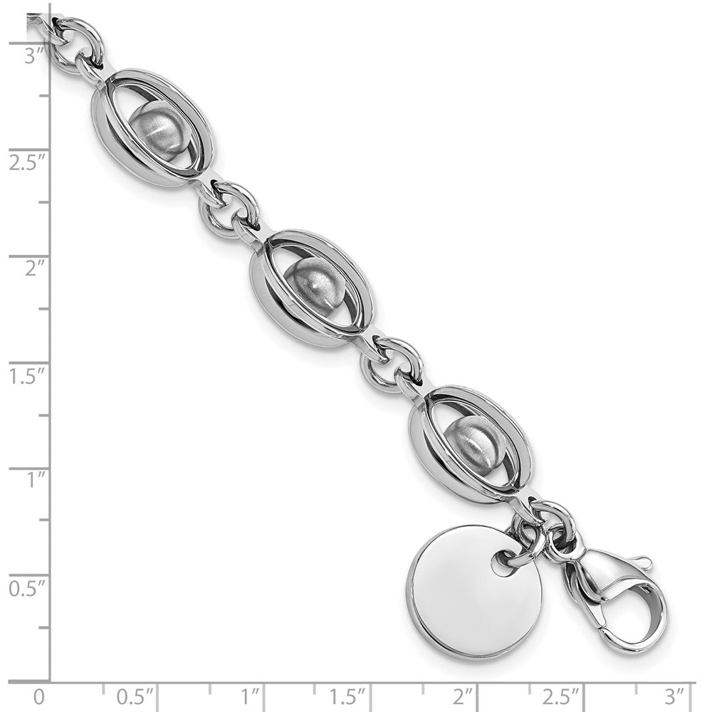 Stainless Steel Polished & Satin Oval Moveable Ball Bracelet