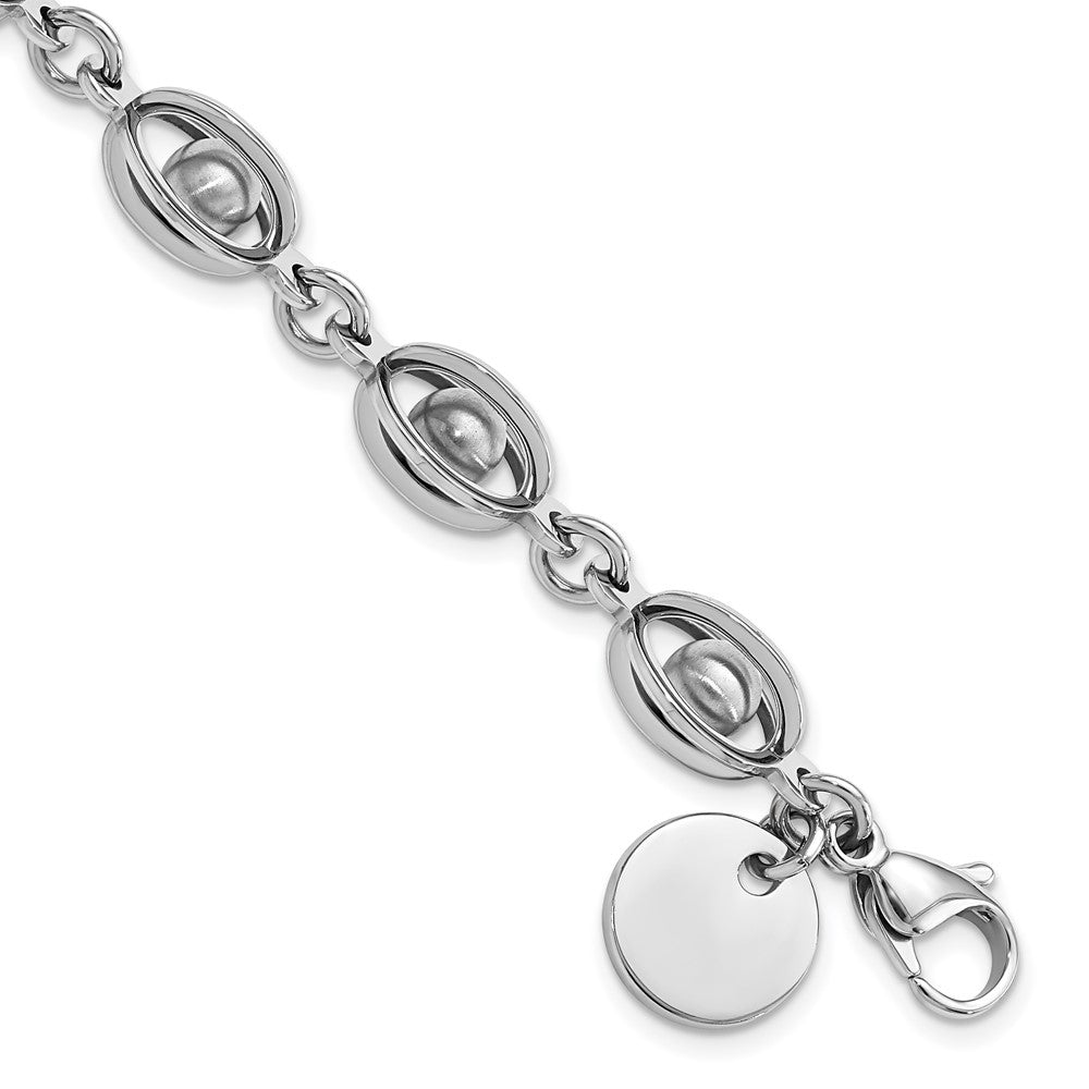 Stainless Steel Polished & Satin Oval Moveable Ball Bracelet