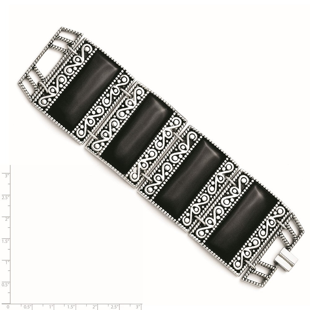 Stainless Steel Black Onyx Antiqued Bracelet