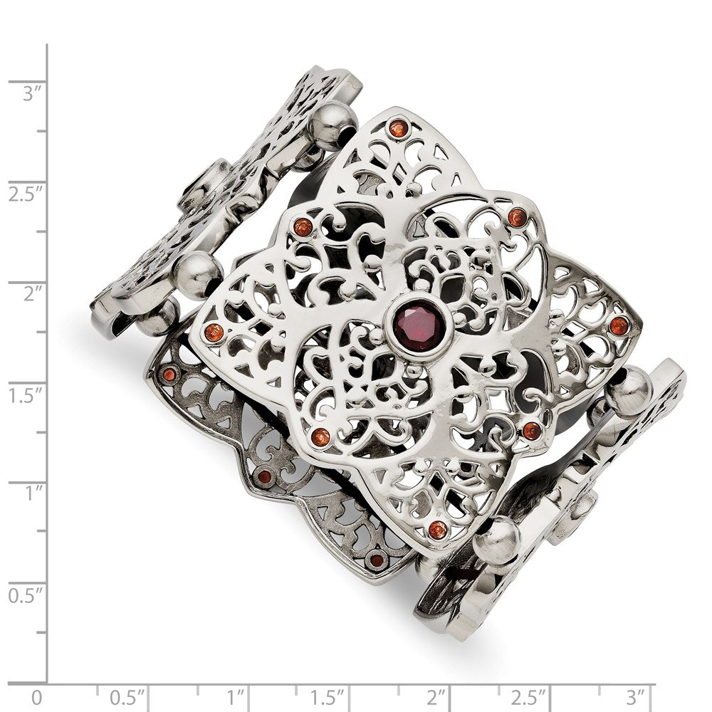 Stainless Steel Polished w/Red CZ Stretch Bracelet