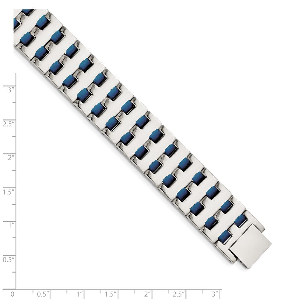 Chisel Stainless Steel Polished Blue IP-plated 8 inch Link Bracelet