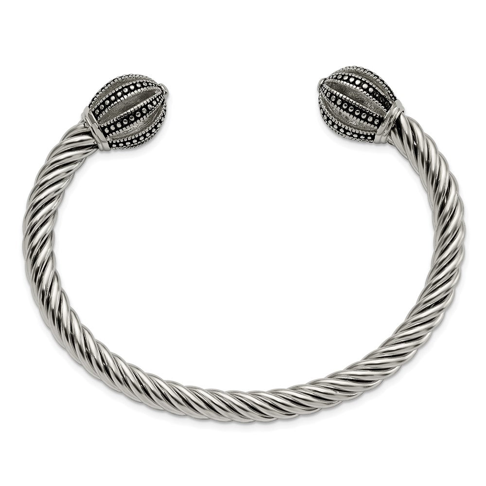 Stainless Steel Antiqued and Polished Twisted Cuff Bangle