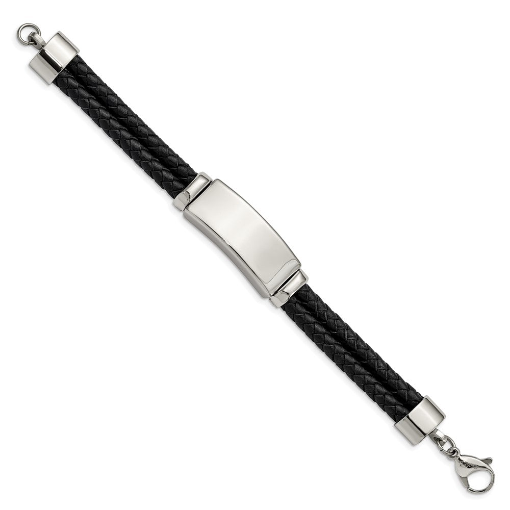 Chisel Stainless Steel Polished Black Woven Leather Multi Strand 8.25 inch ID Bracelet