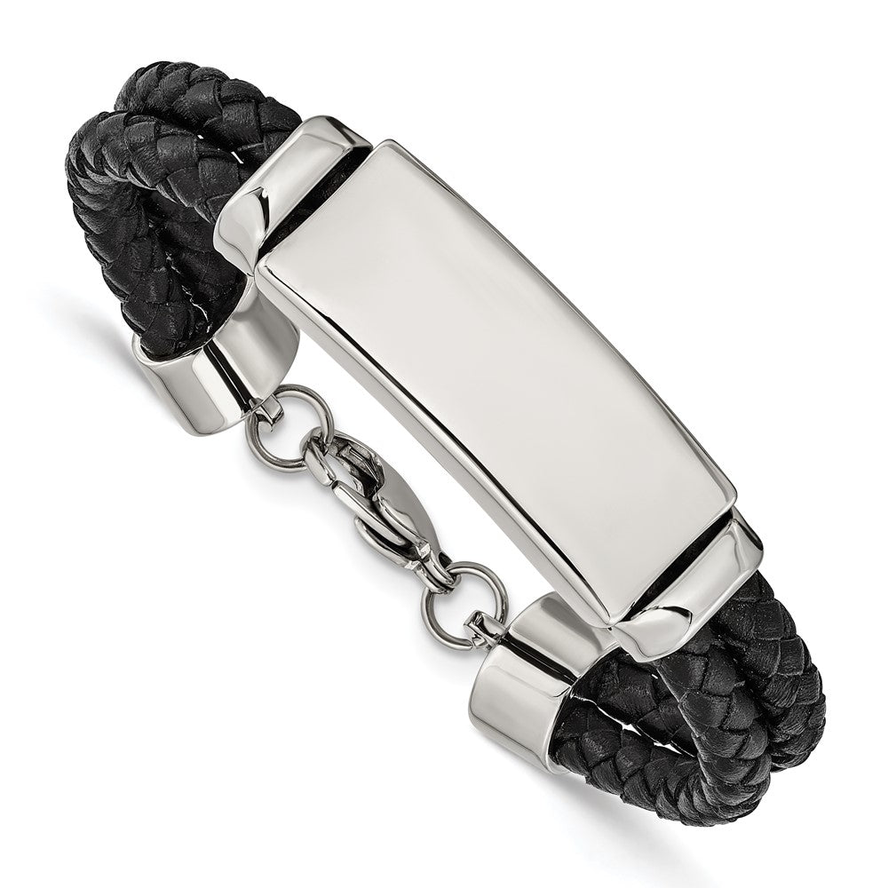 Chisel Stainless Steel Polished Black Woven Leather Multi Strand 8.25 inch ID Bracelet