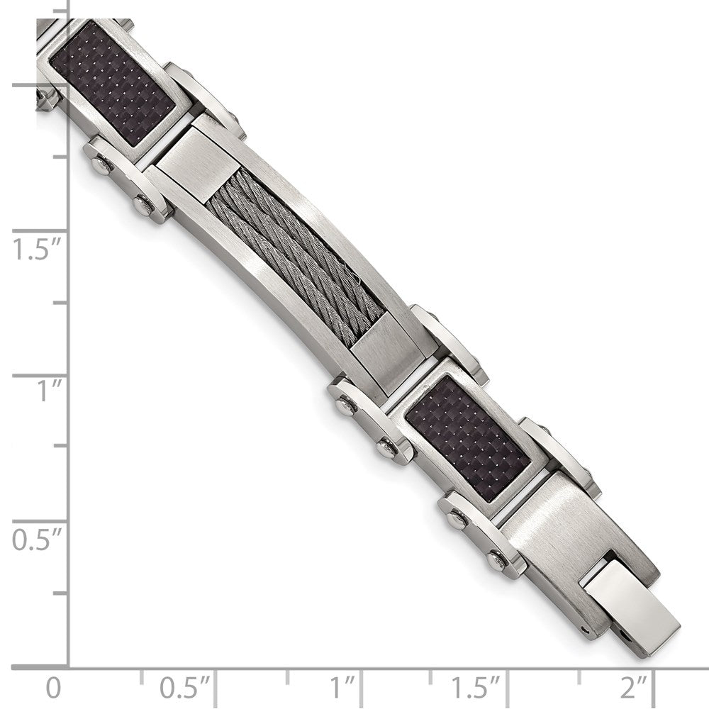 Chisel Stainless Steel Polished with Cable and Black Carbon Fiber Inlay 8.75 inch Link Bracelet