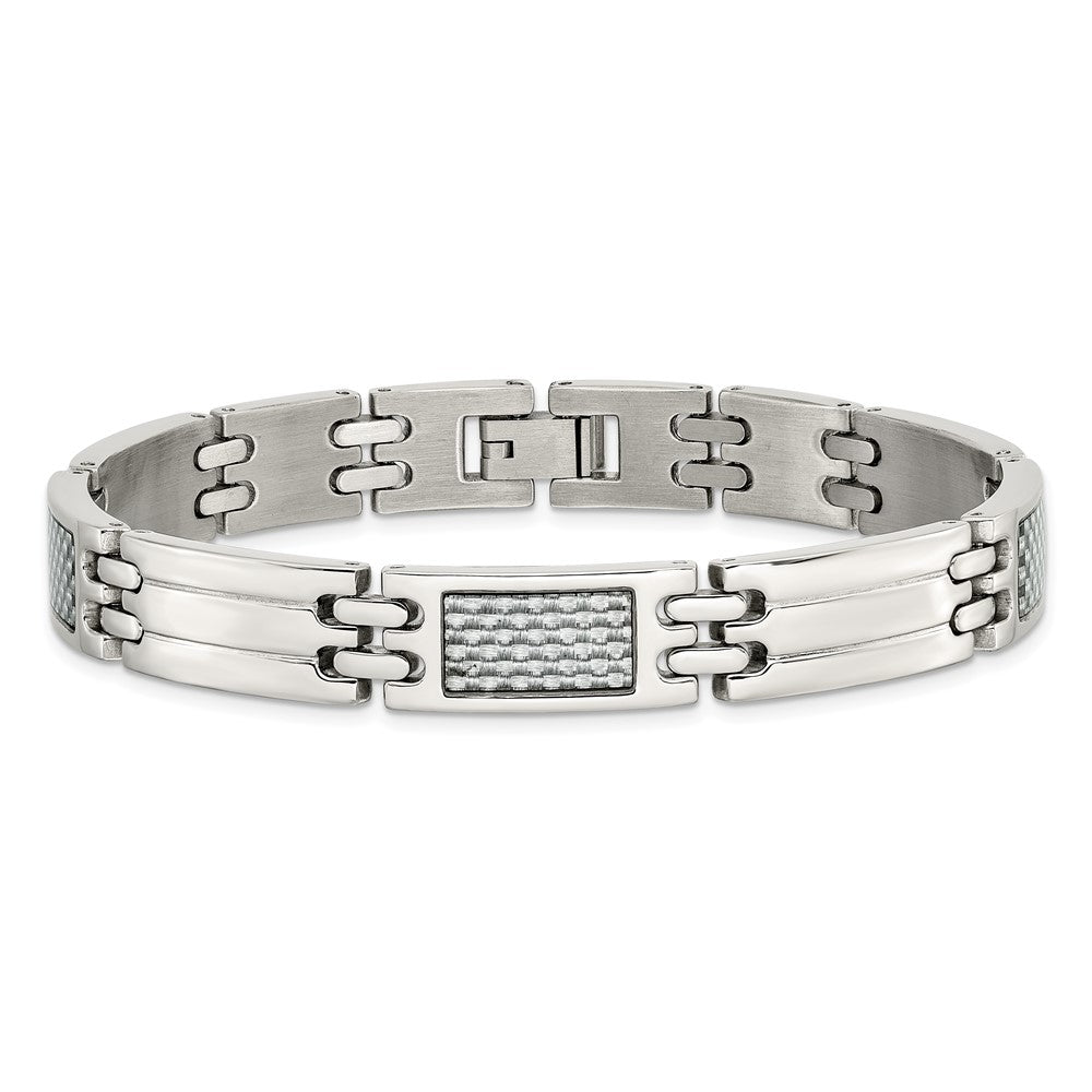 Chisel Stainless Steel Polished with Grey Carbon Fiber Inlay 8.5 inch Link Bracelet