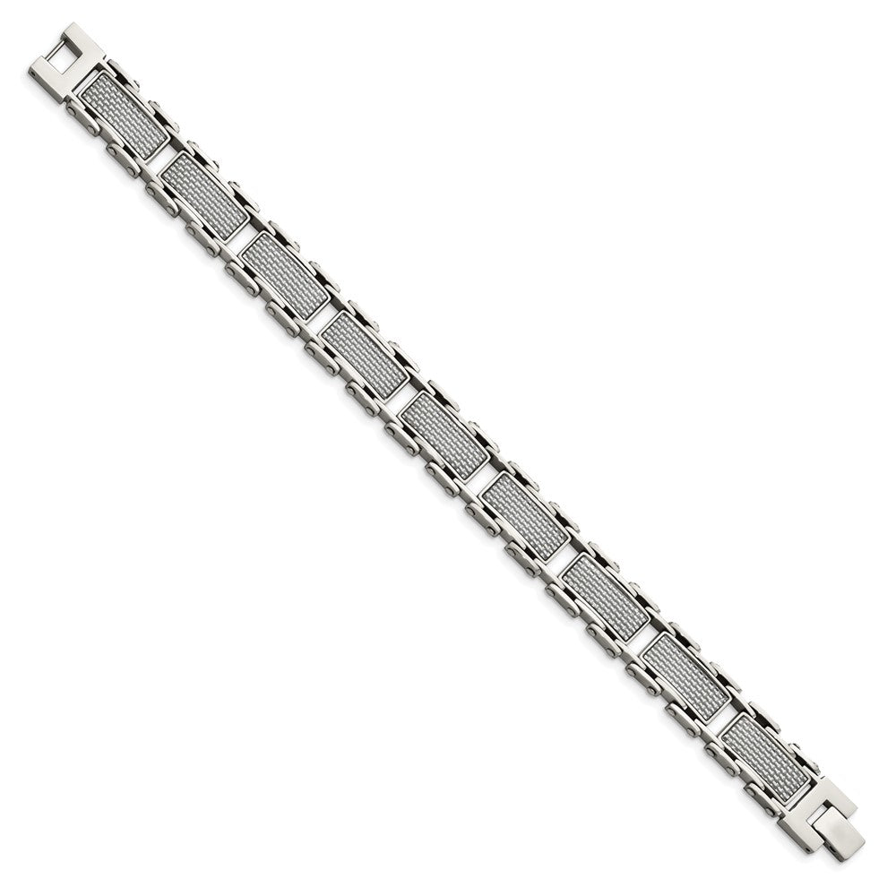 Chisel Stainless Steel Polished with Grey Carbon Fiber Inlay 8.5 inch Link Bracelet