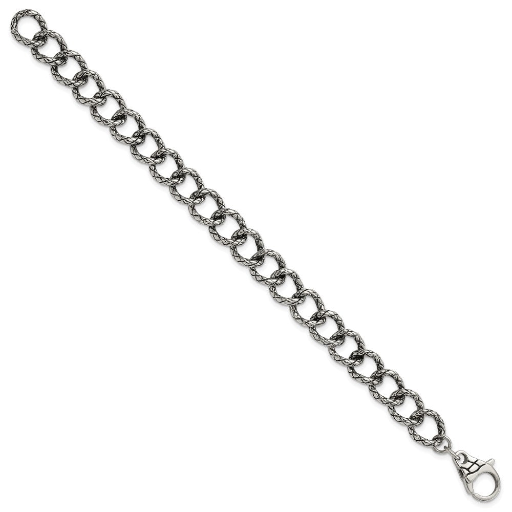 Stainless Steel Polished & Antiqued Textured Link Bracelet