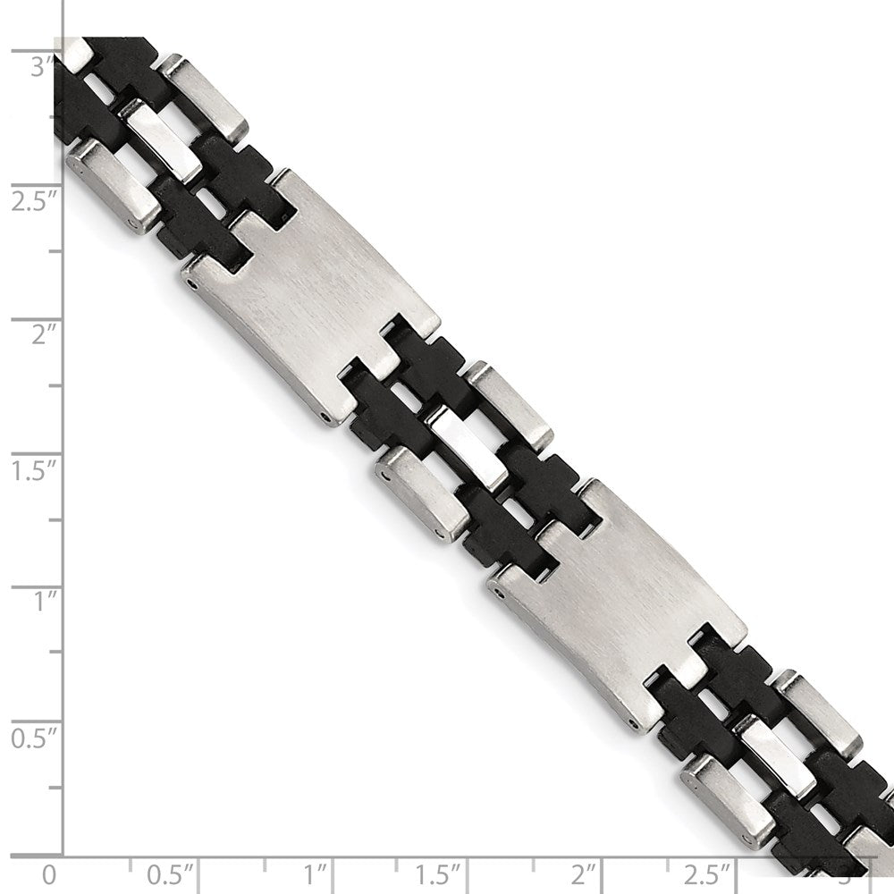 Chisel Stainless Steel Brushed and Polished with Black Rubber 8.75 inch Link Bracelet