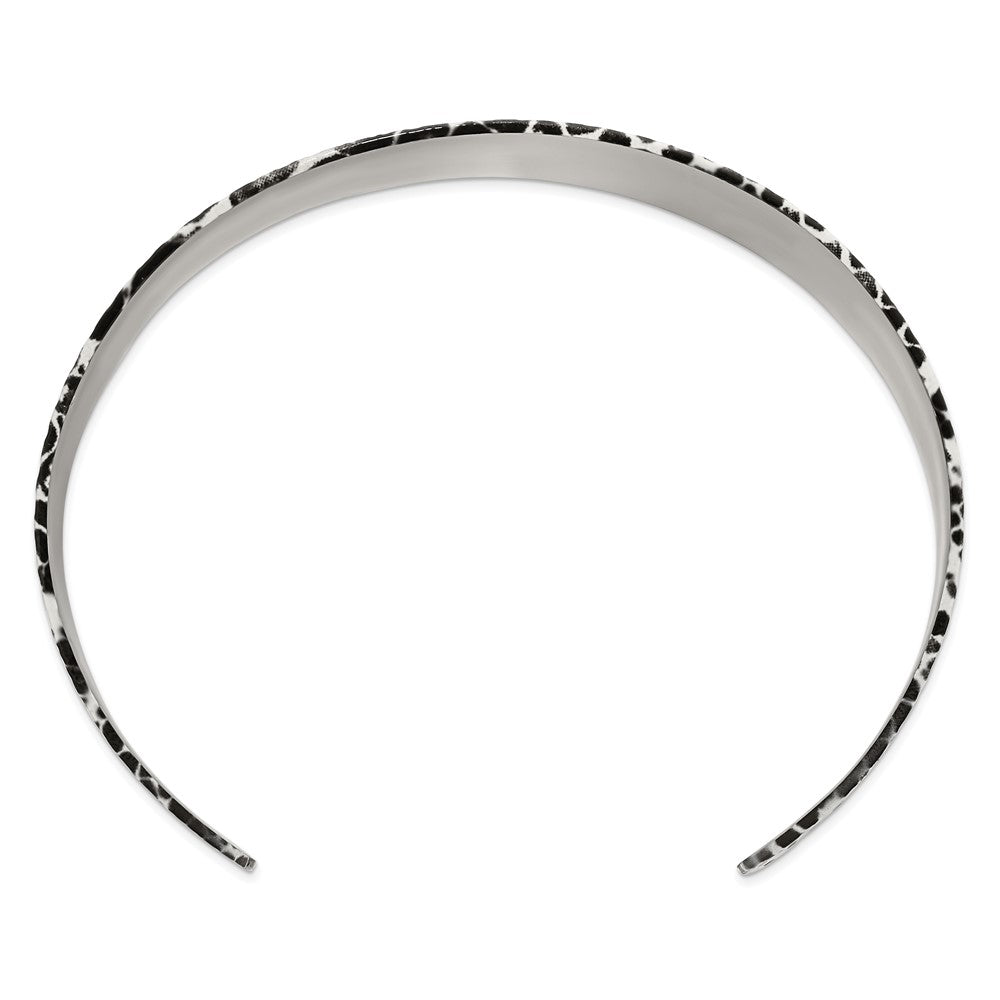 Stainless Steel Black & White Snake Skin Design Cuff Bangle