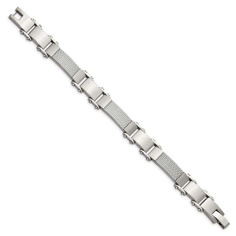 Chisel Stainless Steel Polished with Solid Grey Carbon Fiber 9 inch Link Bracelet