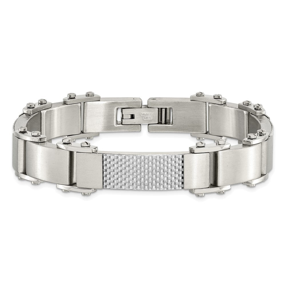 Chisel Stainless Steel Polished with Solid Grey Carbon Fiber 9 inch Link Bracelet