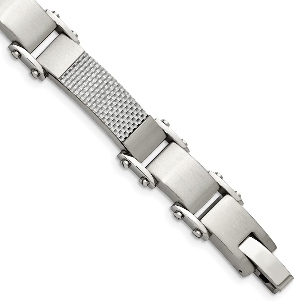 Chisel Stainless Steel Polished with Solid Grey Carbon Fiber 9 inch Link Bracelet