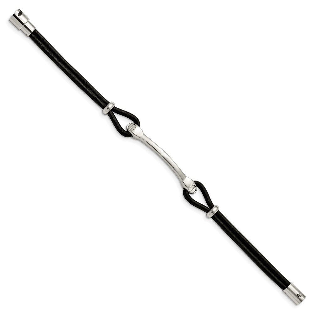 Chisel Stainless Steel Polished Black Leather 7.5 inch ID Bracelet