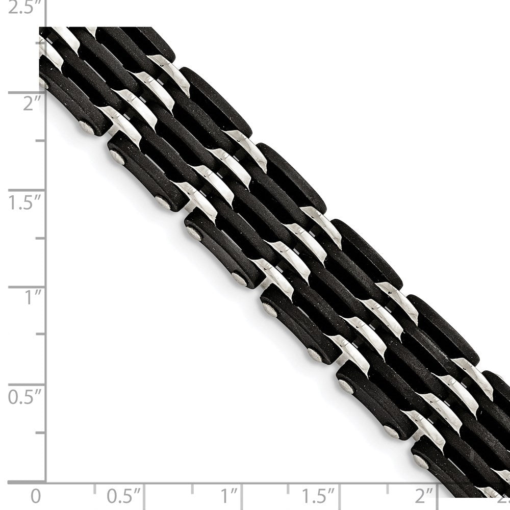 Chisel Stainless Steel Polished with Black Rubber 8.25 inch Link Bracelet