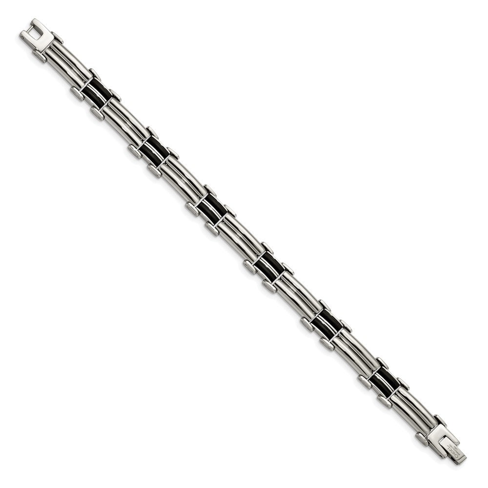 Chisel Stainless Steel Polished with Black Rubber Inlay 8 inch Bracelet