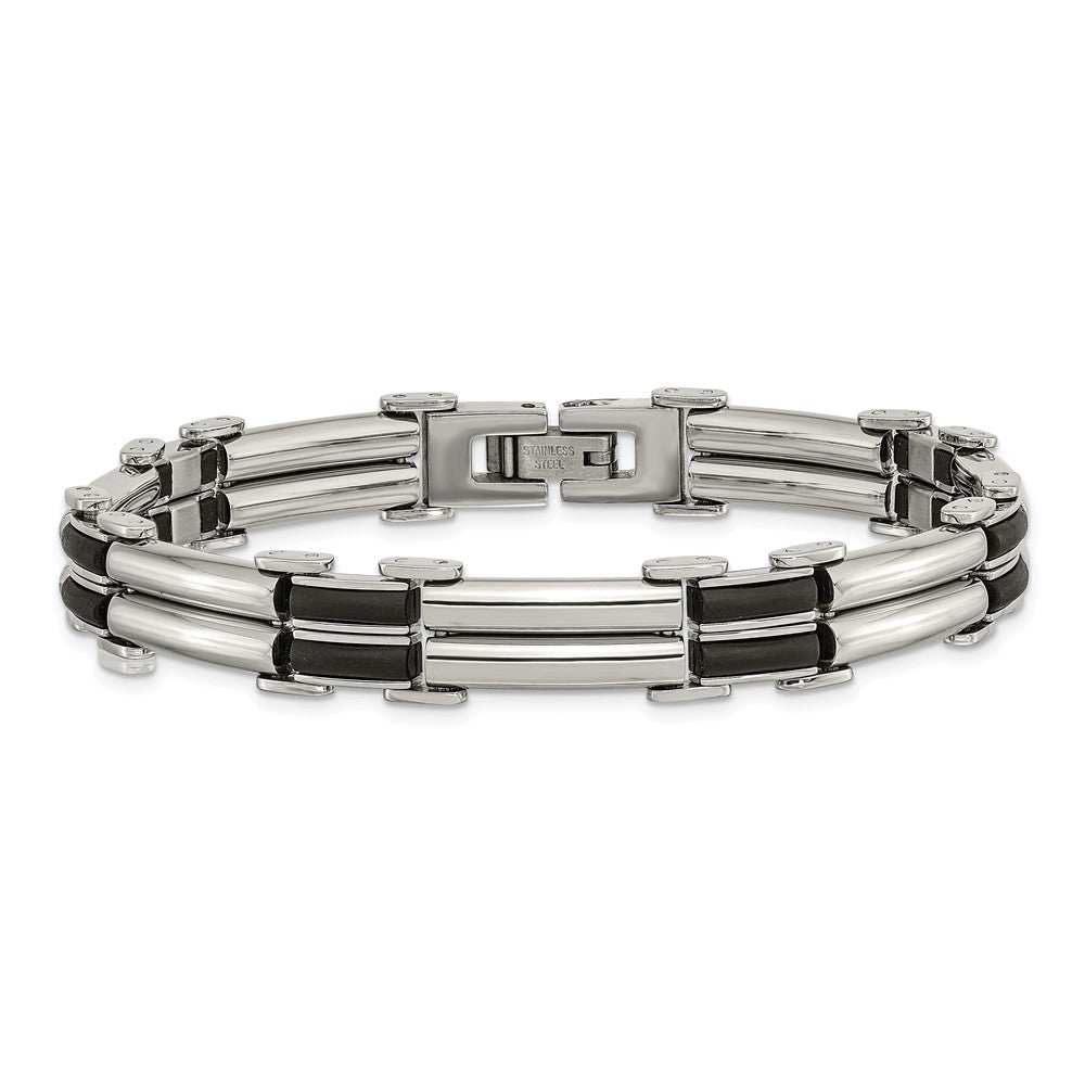 Chisel Stainless Steel Polished with Black Rubber Inlay 8 inch Bracelet